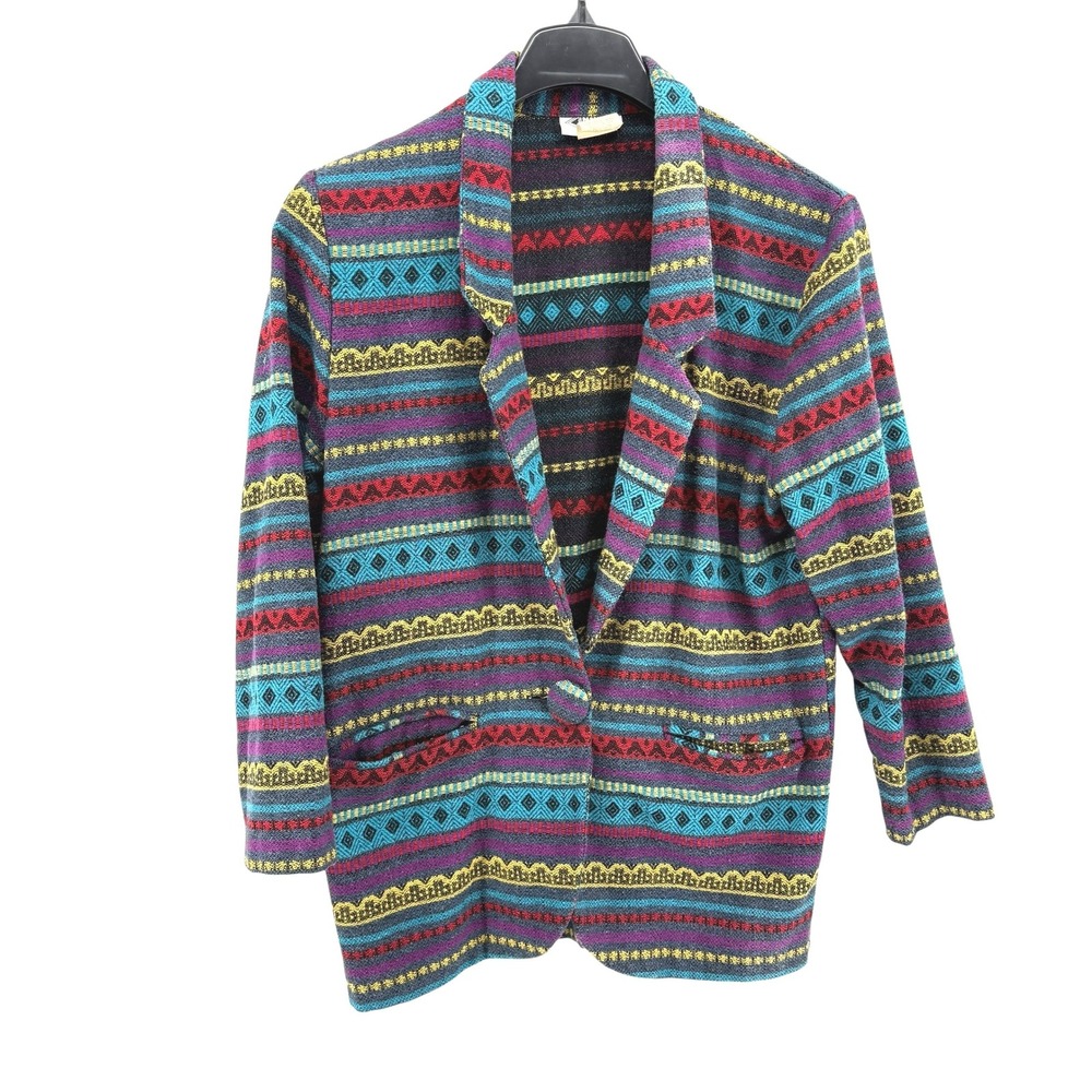 Vtg. GSL Tribal Print Blazer Jacket Womens Medium Pre-Owned Wool Blend Single